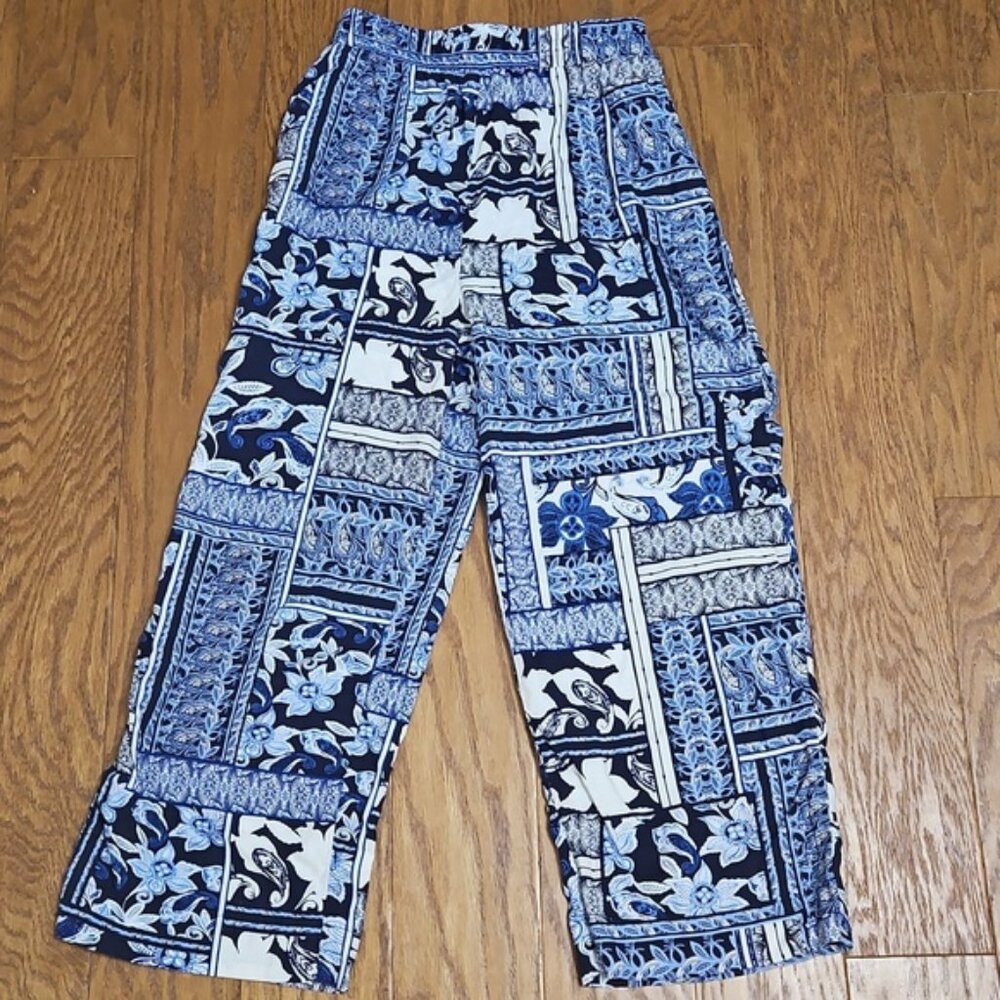 Sunny Leigh Linen Blend Paisley Wide Leg Pants Sz Large